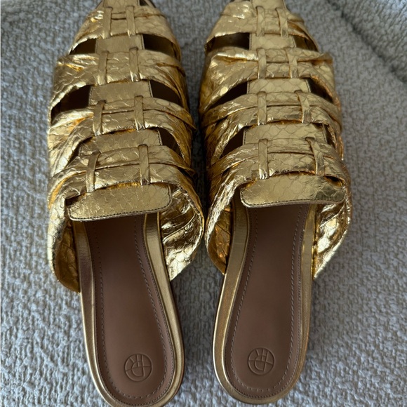 The Row Shoes - The Row Gold Woven Mules